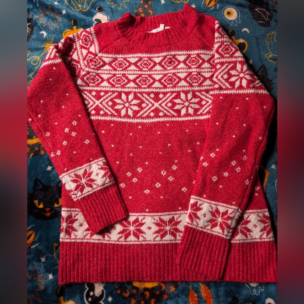 Maurices Red Snowflake Fair Isle Sweater